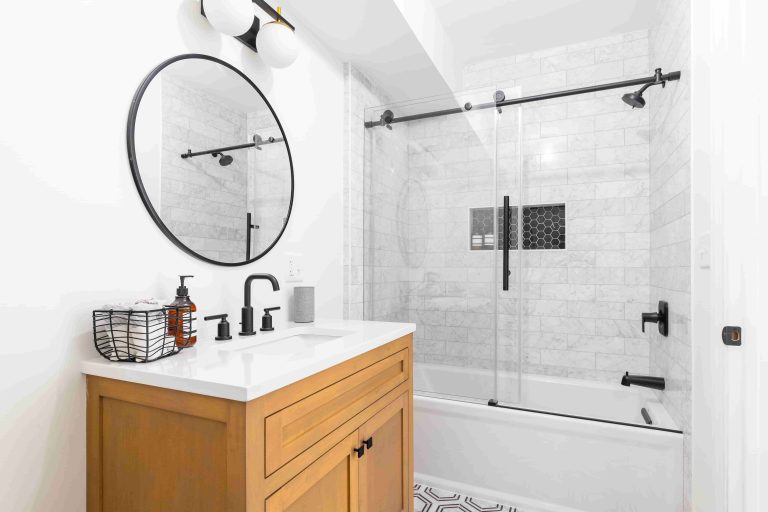 barn shower doors in bathroom