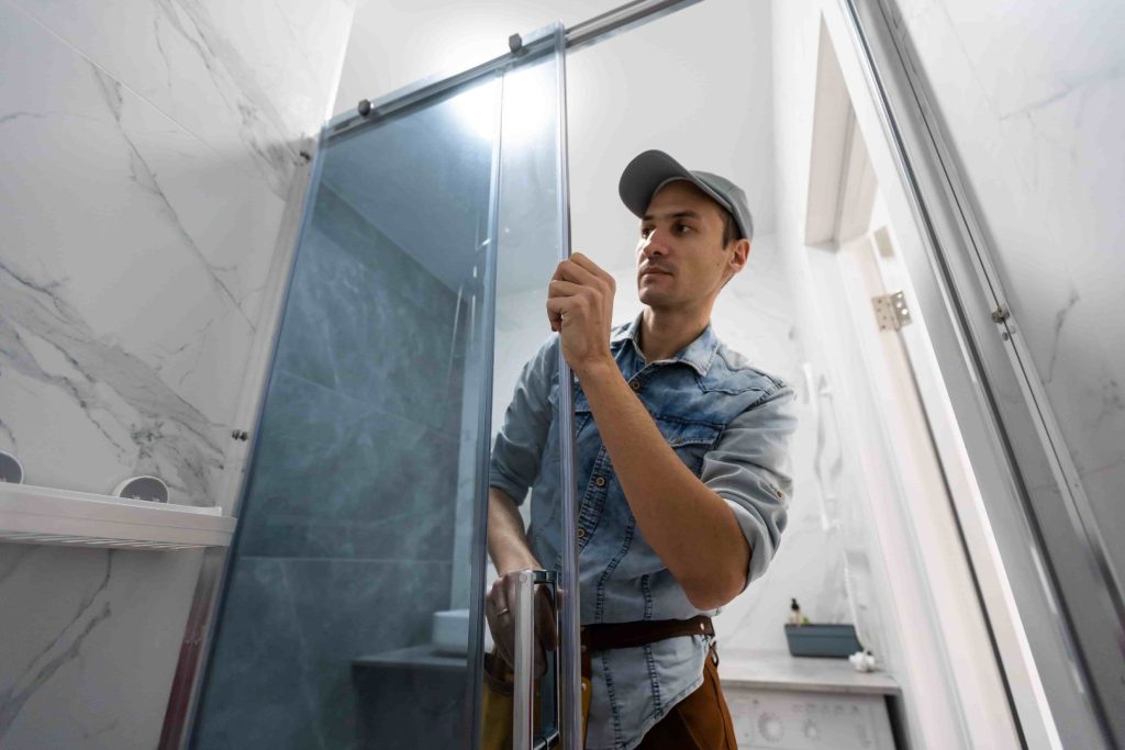expert installing glass shower doors